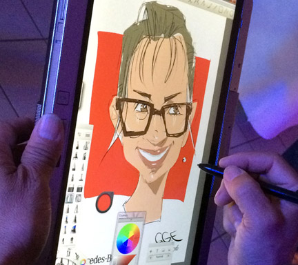 caricaturiste sur tablette